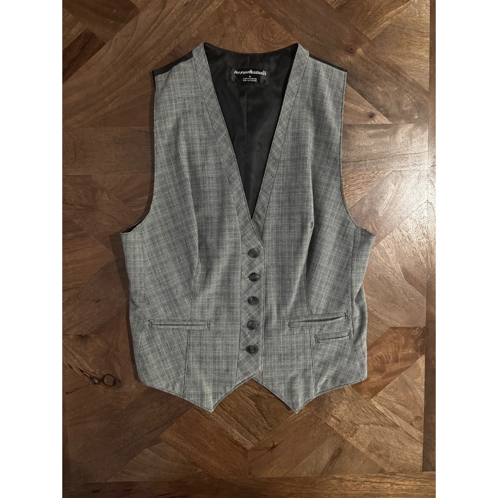 Norma Kamali Gray Glen Plaid Tailored Button Front Vest Medium Academia Goth